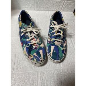 Vans Authentic Low Top Sneakers Tropical Floral Flamingo Pineapple Blue Multi